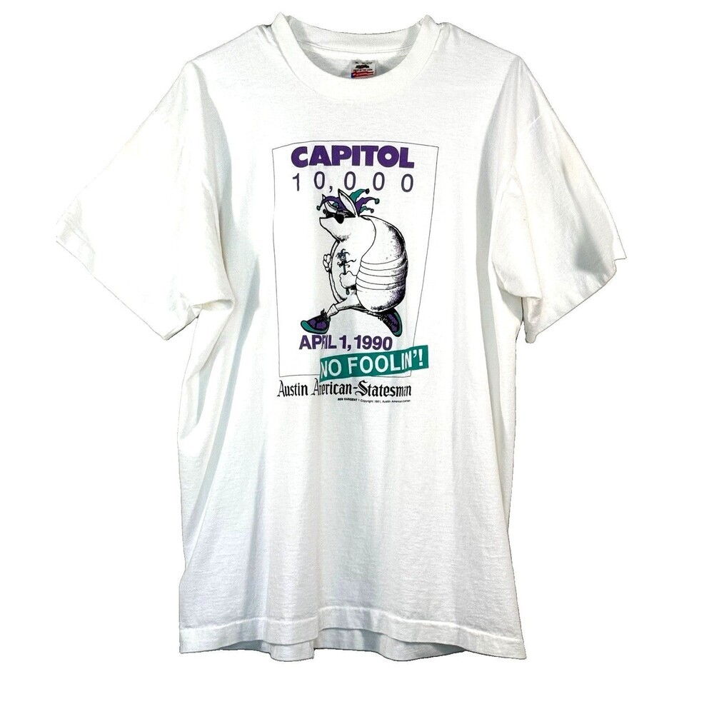 Vintage 1990 Capitol 10,000 T-Shirt XL Preshrunk Single Stitch Armadillo Austin